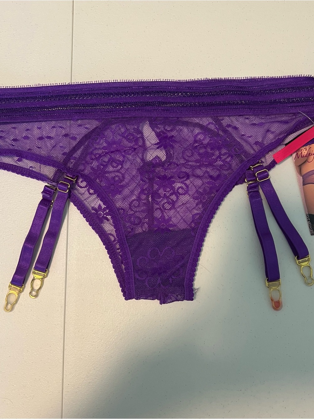 Purple Lace Garter Briefs with Adjustable Straps - Picture 2 of 3